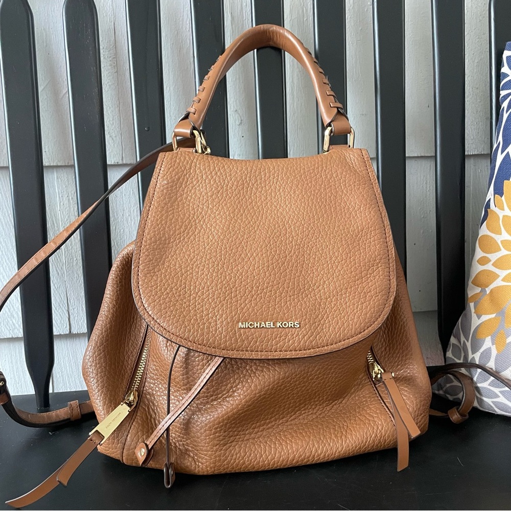 Michael Kors Backpack Brown Pebbled Leather Backpack With Adjustable Straps